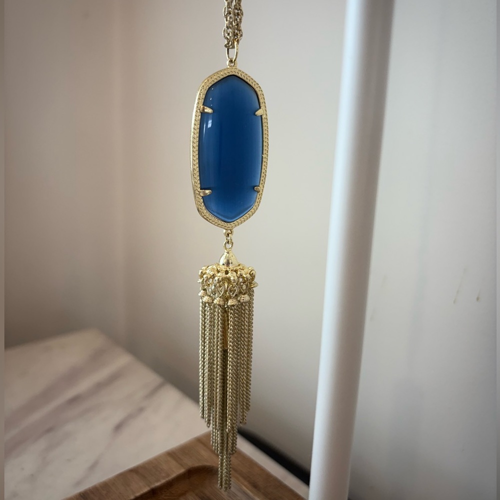 Kendra Scott Gold and Navy Blue Glass Pendant Necklace